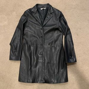 Genuine Leather Button Up Trench Coat Jacket